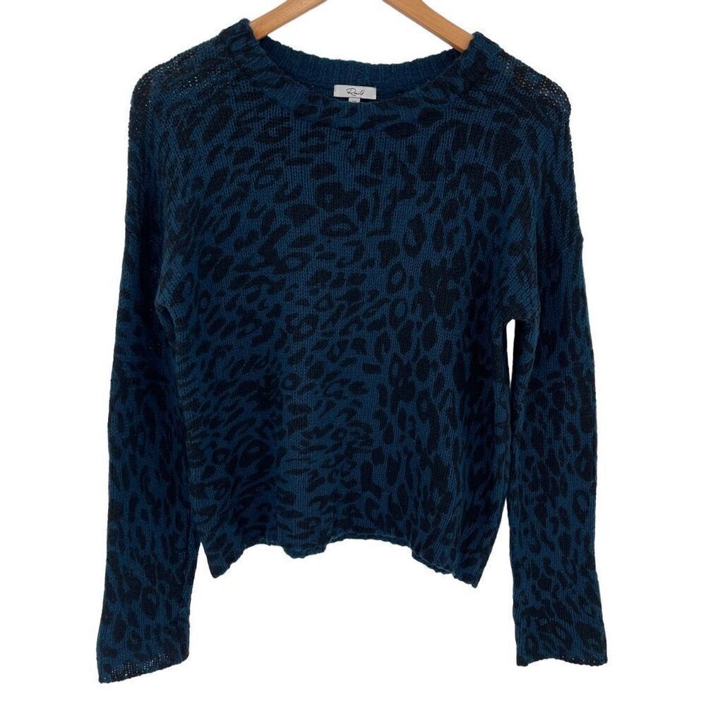 Rails Donovan Animal Print Leopard Wool Alpaca Crewneck Sweater Blue Women‎ XS
